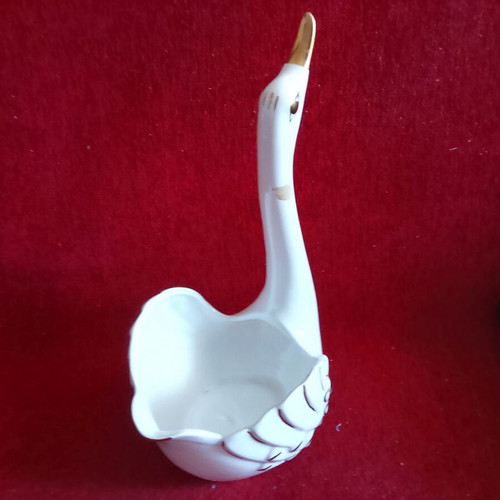 Porcelain Swan Candy Vase, 22x15x13 cm, 1970