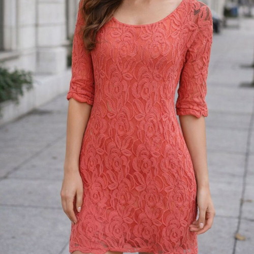 Chicard lace dress orange like new, size S