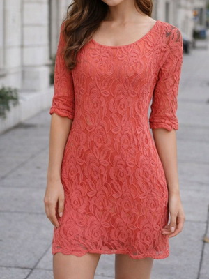 Chicard lace dress orange like new, size S