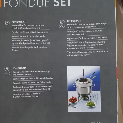 Fondue set stainless steel with ceramic insert