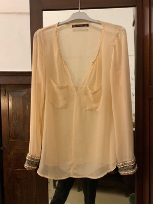 Semi-transparent shirt medium with beads on sleeves like new