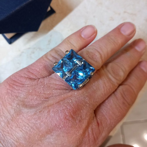 Silver 925 women's ring new with four genuine aquamarine stones