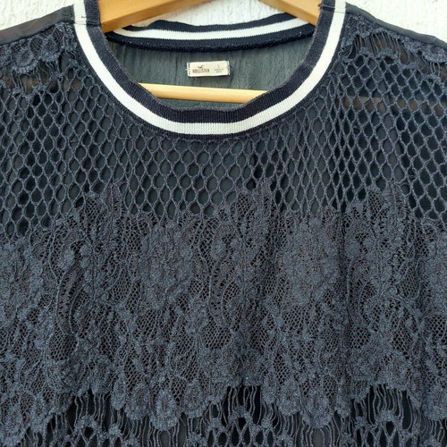 Hollister black sheer lace and mesh top, size L