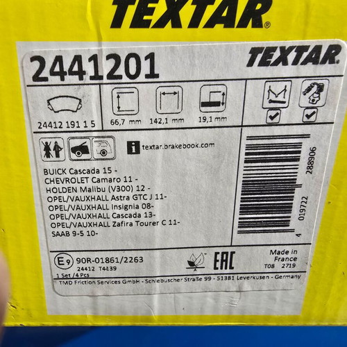 Τακάκια μπροστινά Textar καινούργια για Opel Astra, Insignia, Cascada