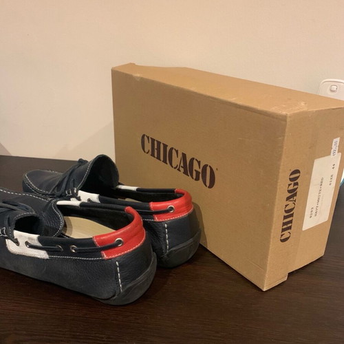 Chicago men's shoes used, moccasin style, size 44, blue and red