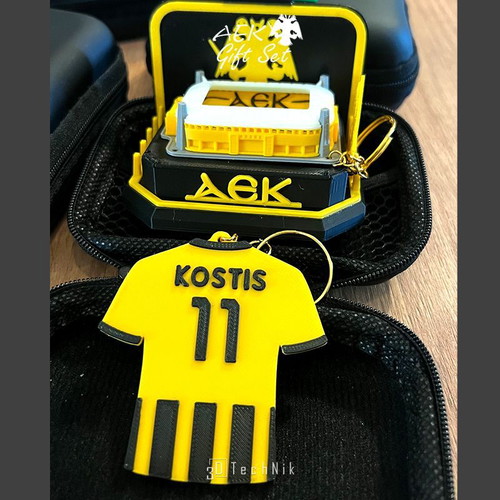 AEK gift set with stadium keychain, desk stand and jersey keychain