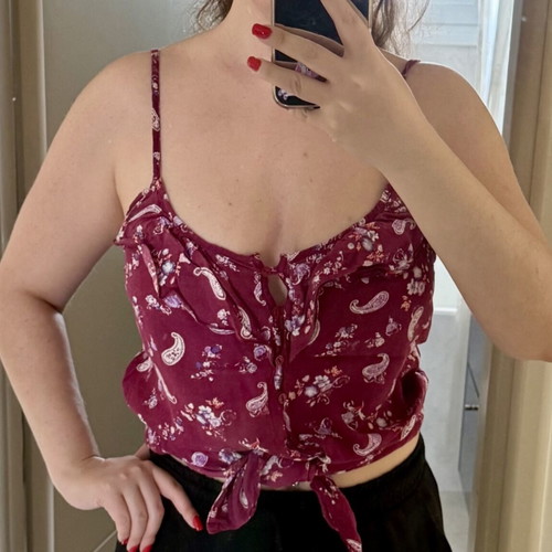 Bershka Cami Spaghetti Shirt cotton print top like new, magenta burgundy