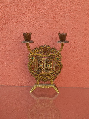Brass candlestick used, height 20 cm × 15 cm