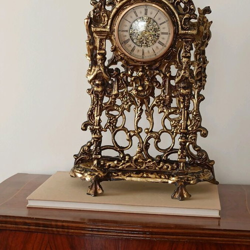Antique baroque style table clock used, handmade metal