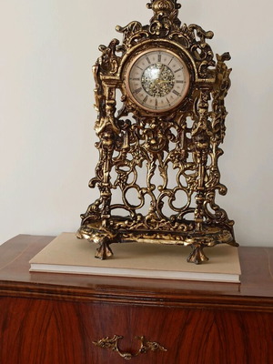 Antique baroque style table clock used, handmade metal