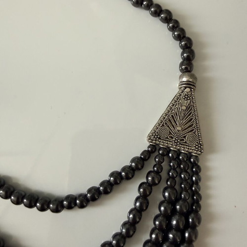 Necklace from black onyx handmade, new, silver accents