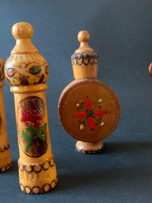 Vintage wooden perfume bottles used, set of 4, handmade