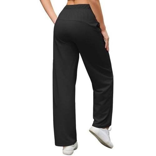 Women's black wide-leg sports pants with high waist, size M