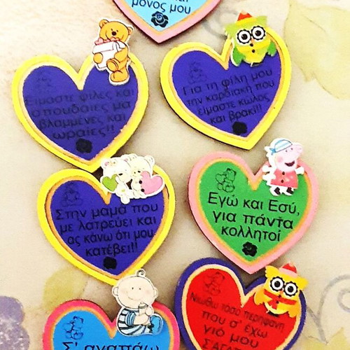 Heart magnets with messages new, set of 7 pieces