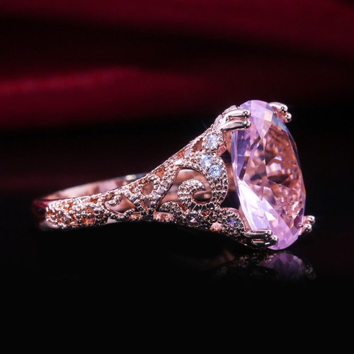 Vintage style silver 925 ring with large pink stone, luxury statement