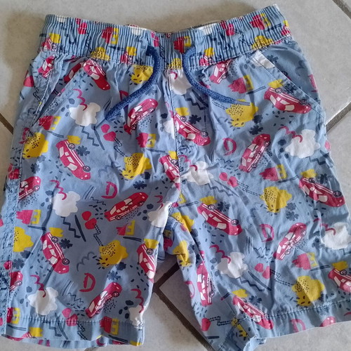 Boys' swim shorts used, size 110-116, blue with car print