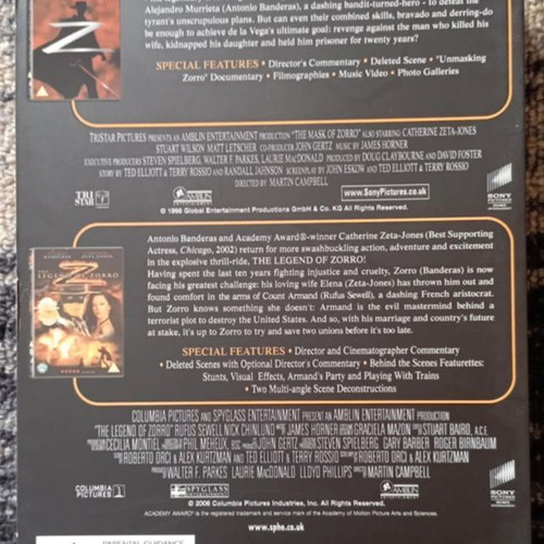 The Mask Of Zorro & The Legend Of Zorro DVD box set like new