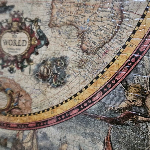 Antique World Map puzzle 2000 pieces used, framed