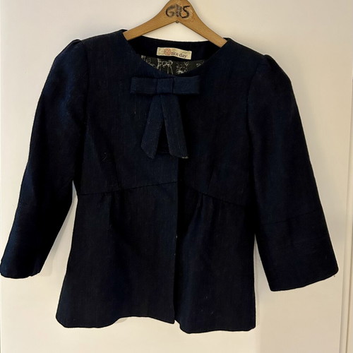 Cardigan with Bow 100% Wool Used, Size XS-S, Blue