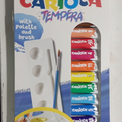 Carioca tempera set 12x10ml with palette and brush new