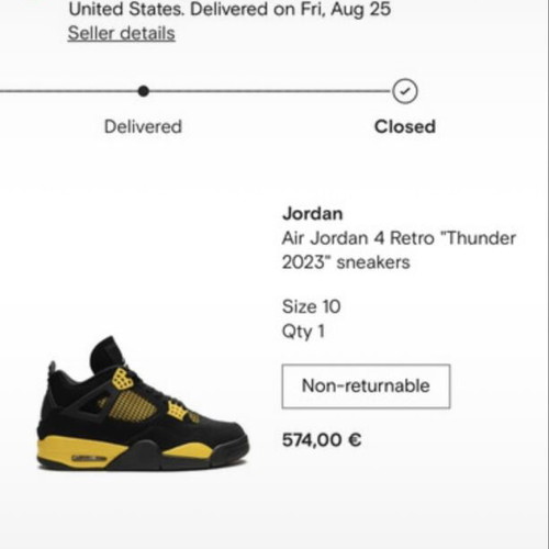 Nike Air Jordan 4 Retro Thunder 2023 sneakers, black/yellow, EU 44