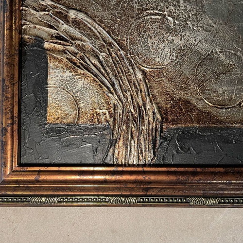 Canvas frame abstract art like new with carved frame
