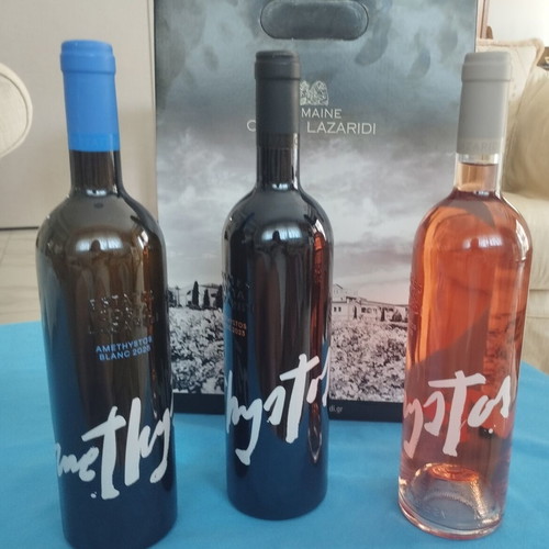 Amethystos Wine Set New 3 Bottles White Red Rosé with Gift Bag