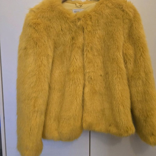 Bershka fur coat like new, yellow, size S