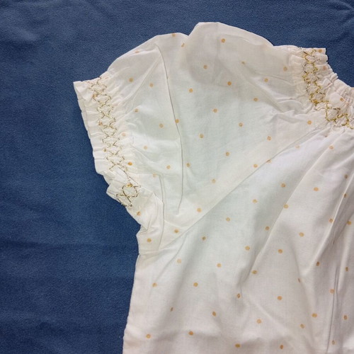 H&M White Girls' Blouse with Gold Polka Dots and Decorative Bow, Like New, 6-7y