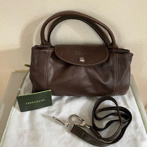 Longchamp Pliage leather travel bag size L like new, brown