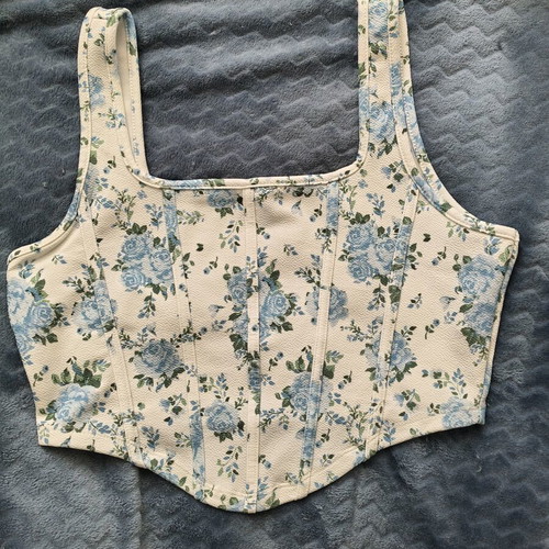 Floral Corset Crop Top Shein like new, size L, white and turquoise