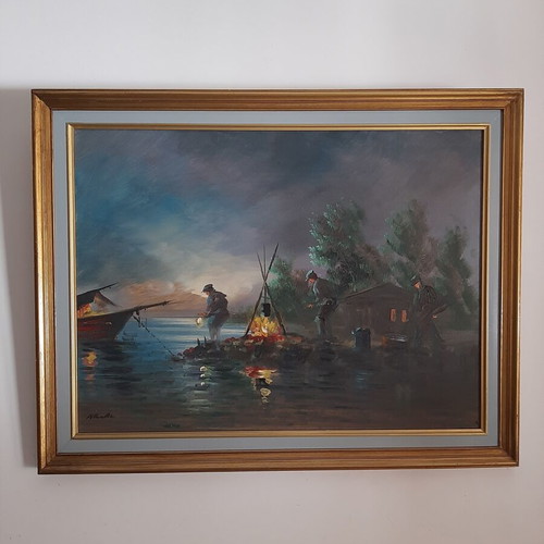 Oil painting by Nikos Papadopoulos used, 95x75 cm framed
