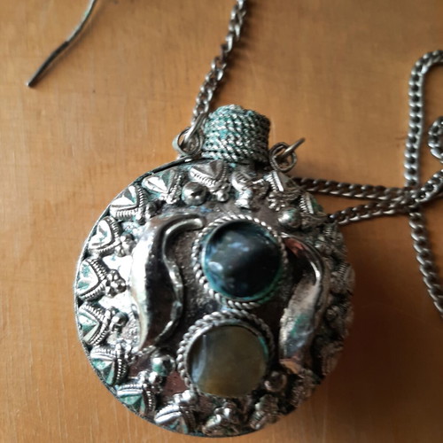 Vintage Perfume Bottle Pendant with Semi-Precious Stones used
