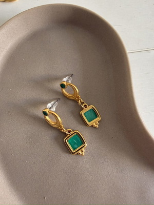 Earrings with enamel like new, green and gold