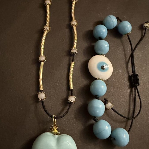Turquoise Heart Necklace and Bracelet Set with Glass Eye New