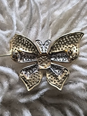 Collectible Gold Butterfly Brooch New from Yellow and White Gold 585