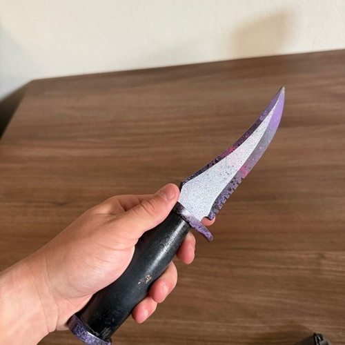 Custom decorative knife with wooden stand made of olive wood handmade
