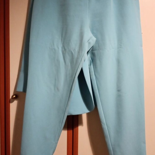 Suit turquoise with long blazer and straight high-waisted trousers like new