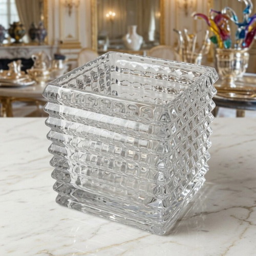 Vintage Τετράγωνο Κρυστάλλινο Βάζο Μπολ 1980s heavy cut glass σαν καινούργιο