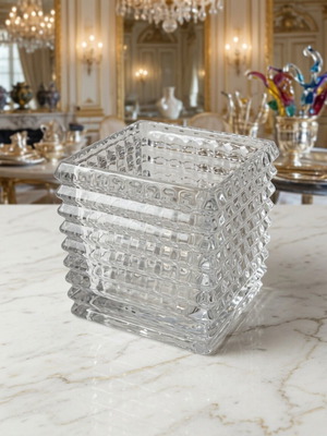 Vintage Τετράγωνο Κρυστάλλινο Βάζο Μπολ 1980s heavy cut glass σαν καινούργιο