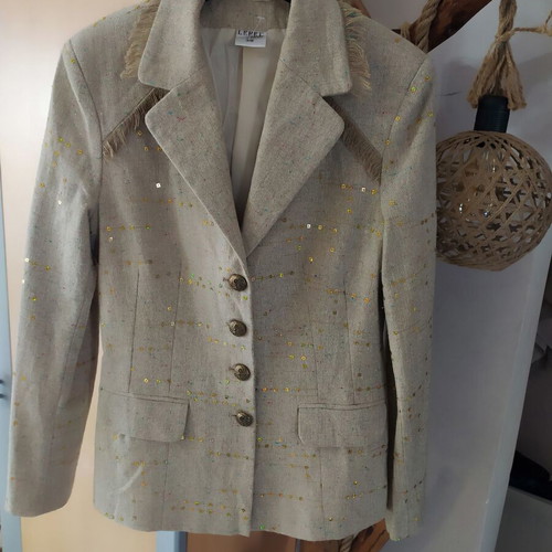 Luxury blazer Lehel by Edith Beni new, beige with sequins and fringes