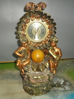 Vintage decorative table clock with putti, used, not working