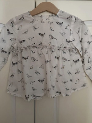 Zara shirt with birds like new, 2-3 years old, white and gray