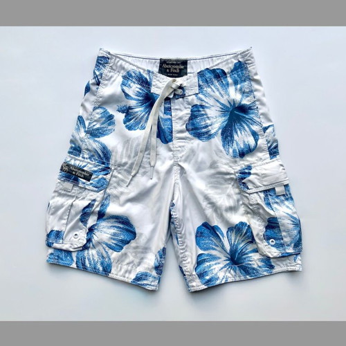 Abercrombie & Fitch men's swim shorts size S like new, white with blue flowers
