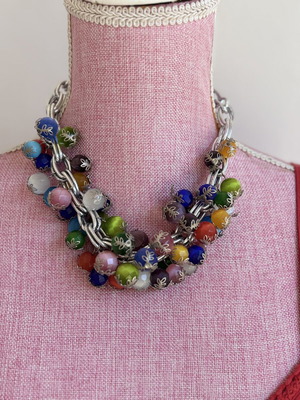 Handmade Cat's Eye necklace, silver color