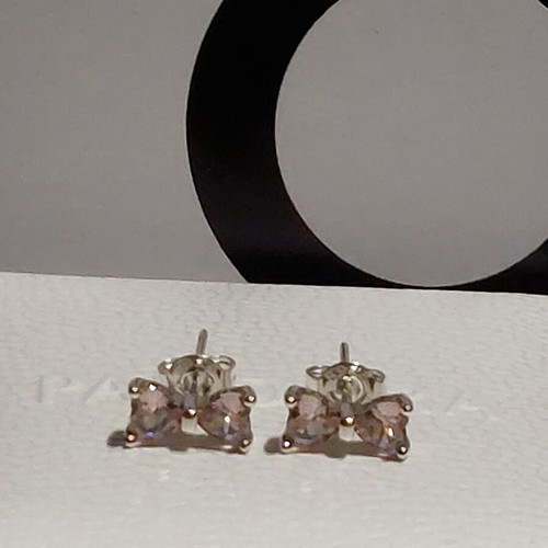 Pandora bow stud earrings with pink zirconia