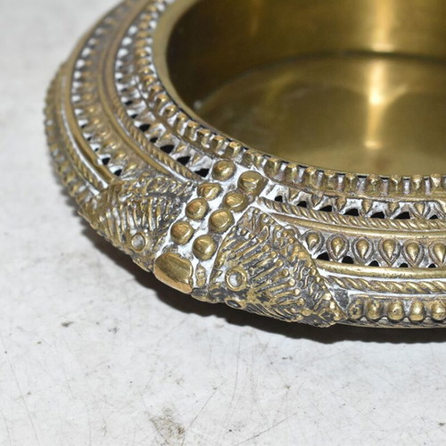 Vintage Handmade Brass Ashtray Candle Holder from India, used