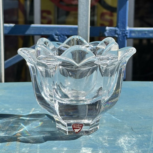 Orrefors Sweden Crystal Vase Tulip Design used, 11x13 cm