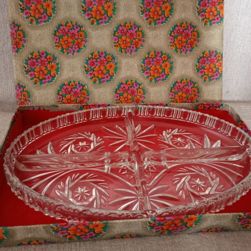 Crystal Serving Tray with Engravings New in Original Box