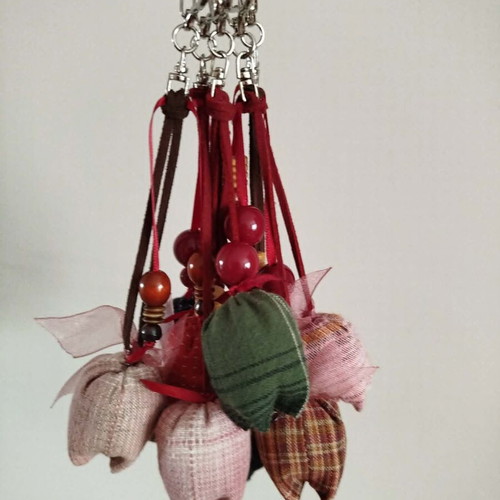 Handmade textile keychain with two tulips, custom made